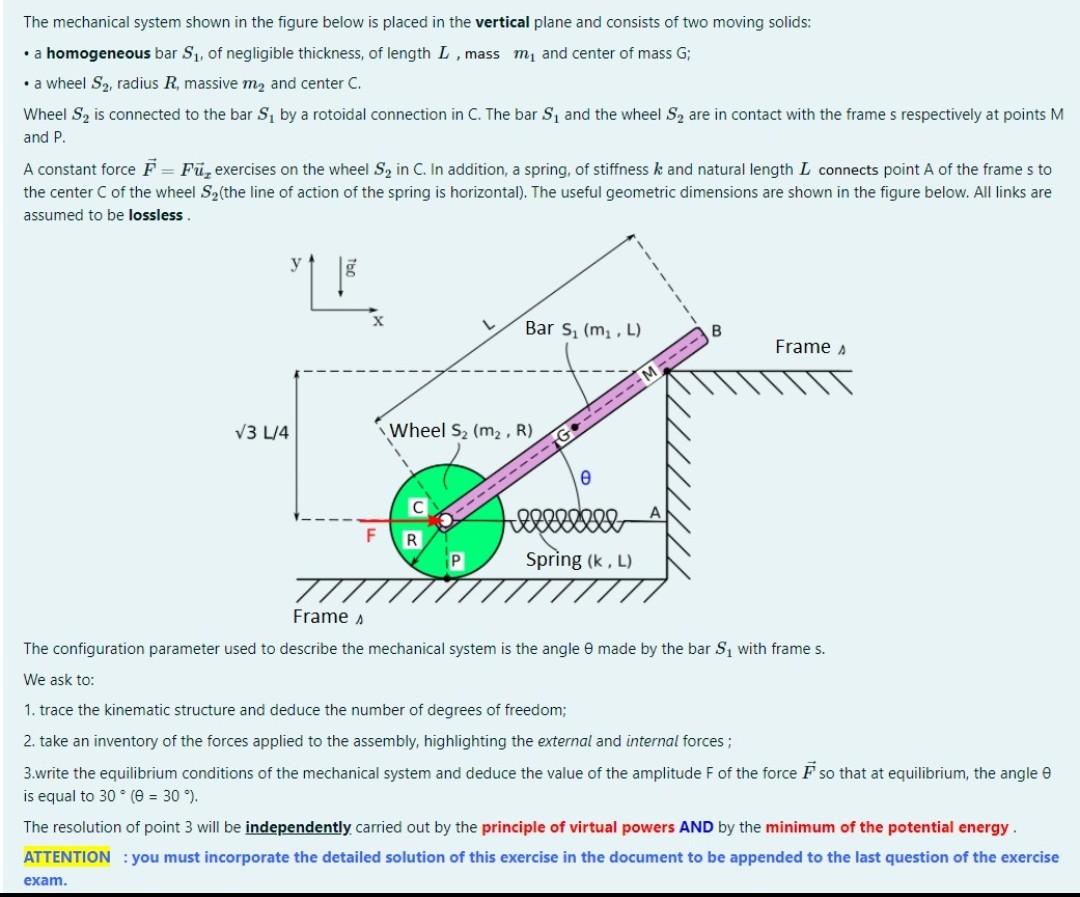 Solved The mechanical system shown in the figure below is | Chegg.com