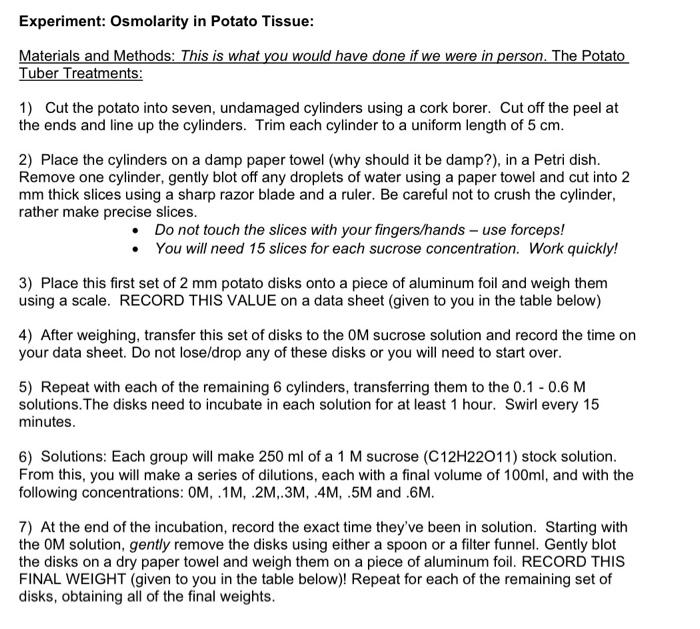 osmolarity of a potato experiment