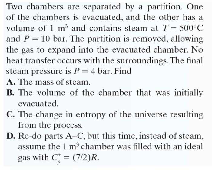 Solved Two chambers are separated by a partition. One of the | Chegg.com