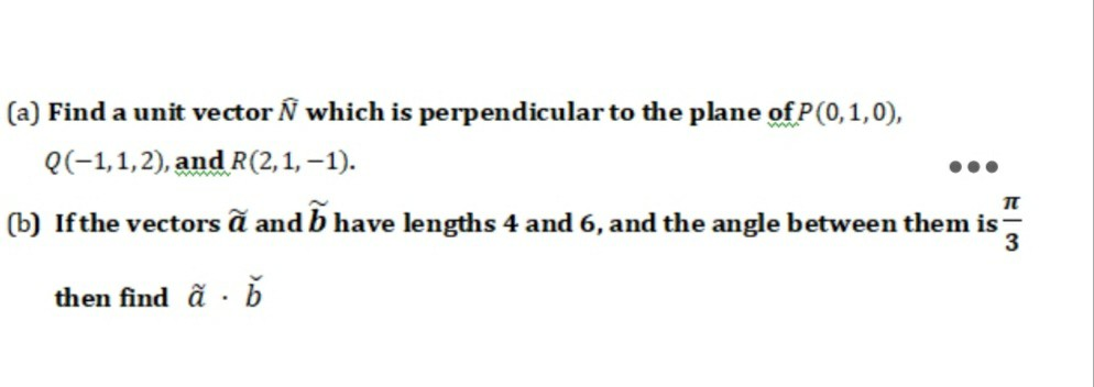 Solved A Find A Unit Vector N Which Is Perpendicular To Chegg Com