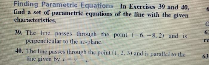 Solved 6 Finding Parametric Equations In Exercises 39 and | Chegg.com