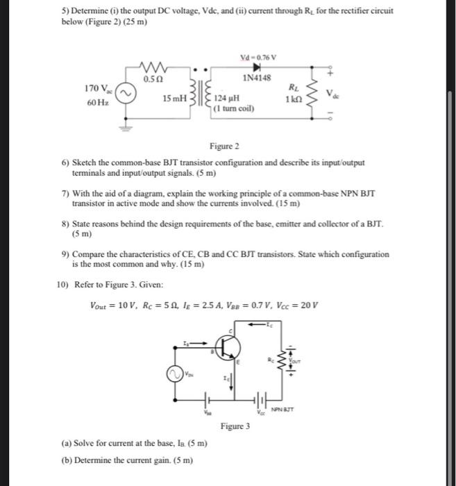 Solved 5) Determine (1) the output DC voltage, Vdc, and (ii) | Chegg.com