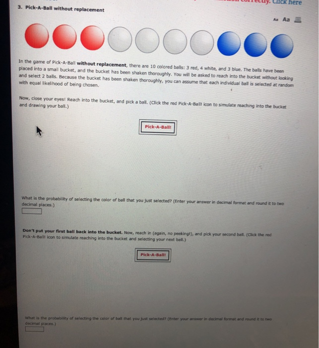 Solved 3. PickABall without replacement A Aa 0000000000 In
