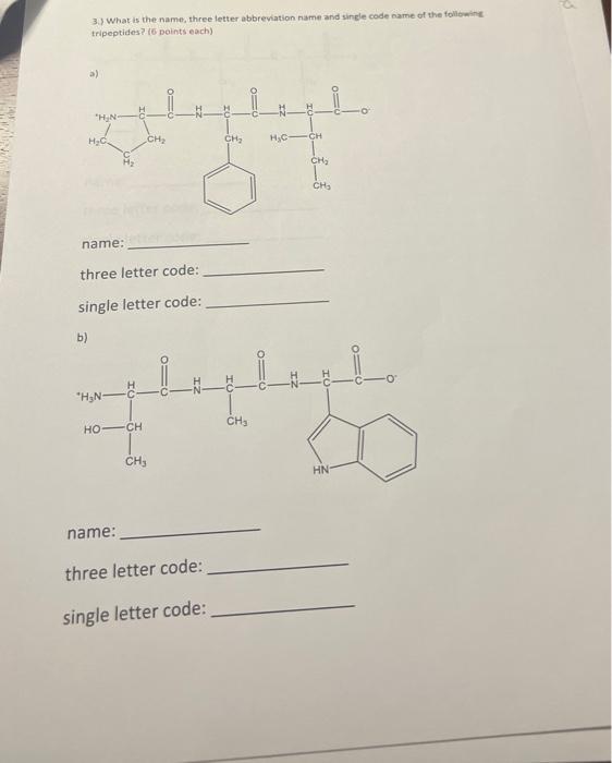 Solved 3.) What is the name, three letter abbreviation name | Chegg.com