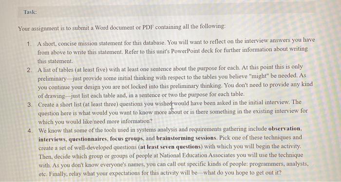 Task: 2 Your assignment is to submit a Word document | Chegg.com