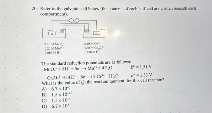 Solved 0. Refer to the galvanic cell below (the contents of | Chegg.com