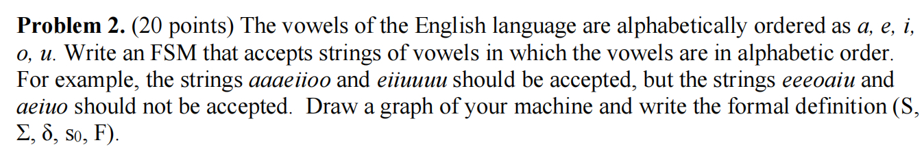 Solved Problem 2. (20 ﻿points) ﻿The vowels of the English | Chegg.com