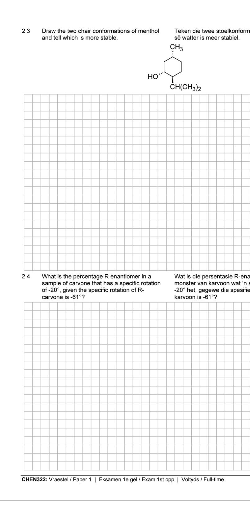 Solved 2.3 Draw the two chair conformations of menthol Teken | Chegg.com