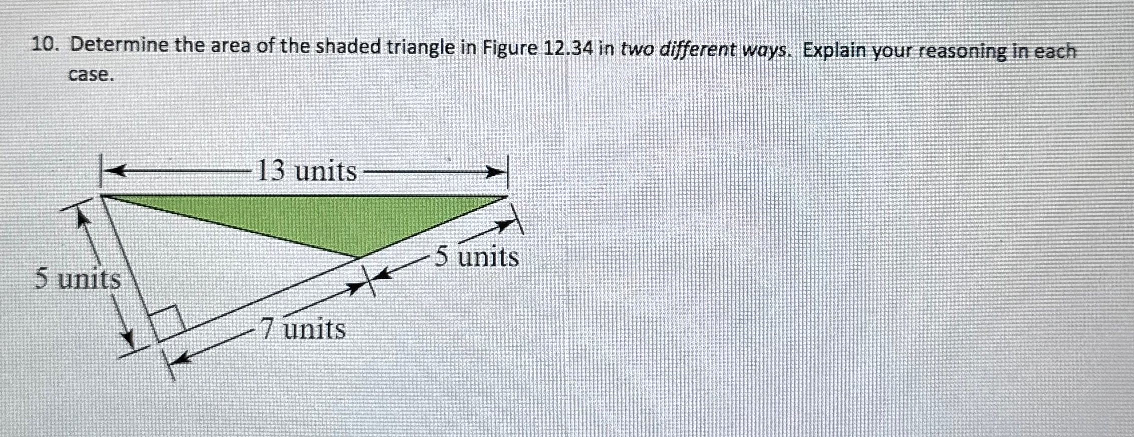 Solved Determine the area of the shaded triangle in Figure | Chegg.com