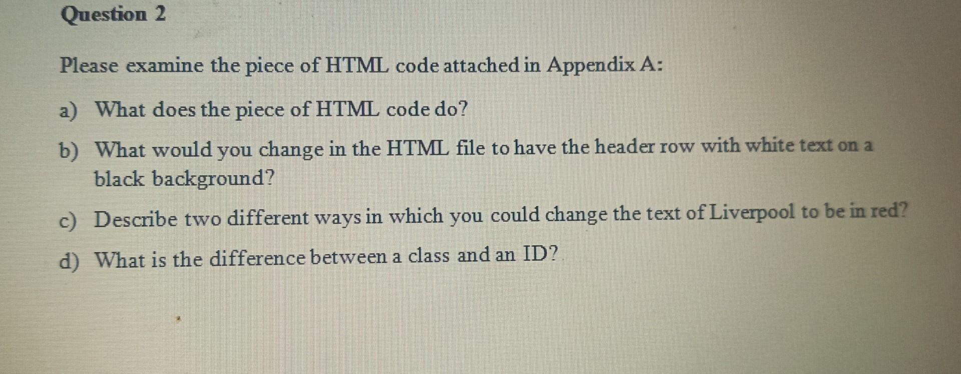 Solved Please examine the piece of HTML code attached in | Chegg.com