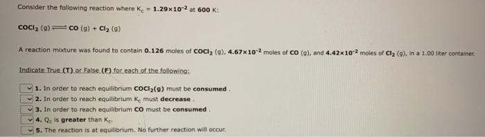 Solved Consider the following reaction where K. = 1.29x10-2 | Chegg.com