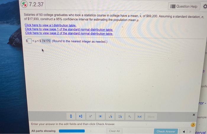 Solved % 7.2.37 Question Help Salaries of 50 college | Chegg.com
