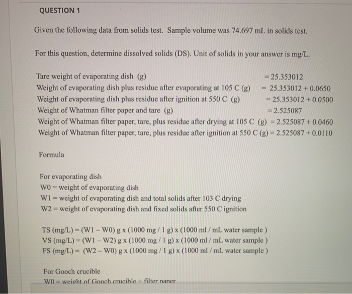 Solved Question 1 Given The Following Data From Solids Te Chegg Com