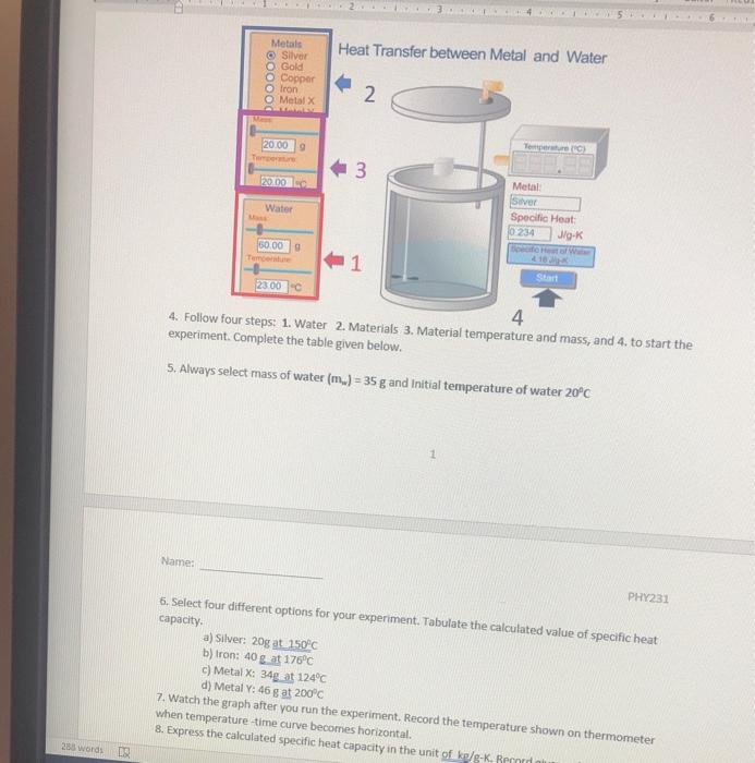 Heat Transfer between Metal and Water Metals © Silver