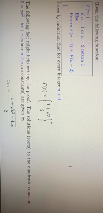 Solved Given the following function: F(n) { if n = 1 or n = | Chegg.com