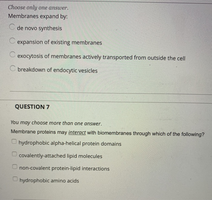 Solved Choose Only Membranes Expand By: One Answer. C De | Chegg.com