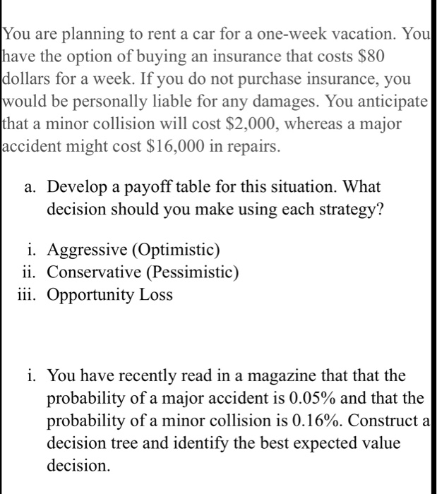 Solved You are planning to rent a car for a oneweek