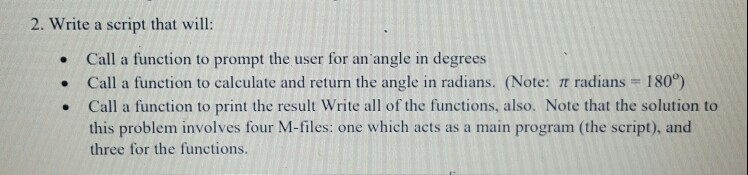 Solved 2. Write a script that will: • Call a function to | Chegg.com