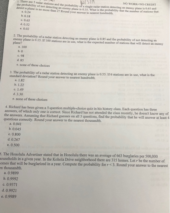 Solved 1. There are 5 radar stations and the probability of | Chegg.com
