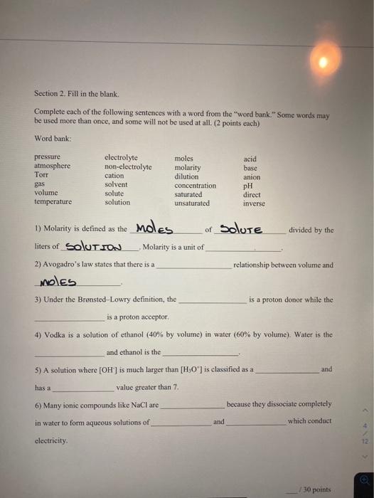Solved Section 2. Fill in the blank Complete each of the | Chegg.com