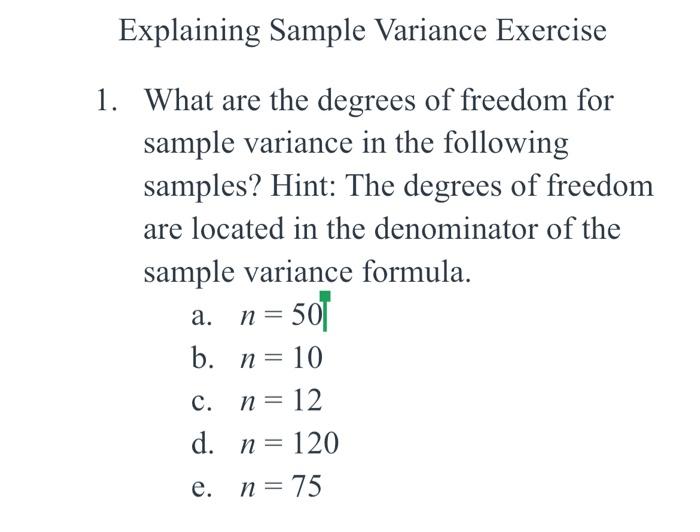 Solved Explaining Sample Variance Exercise 1. What are the | Chegg.com