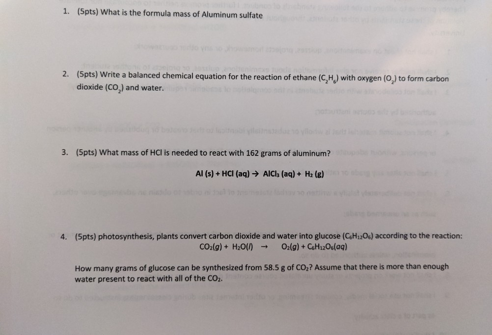 Solved 1. (5pts) What is the formula mass of Aluminum