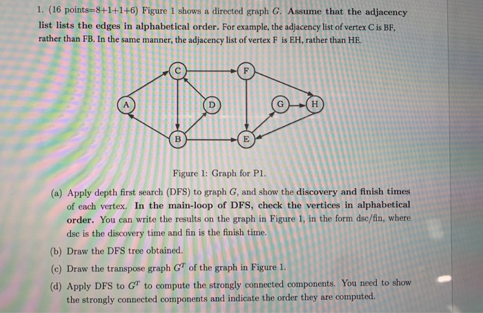 Solved 1. (16 Points=8+1+1+6) Figure 1 Shows A Directed | Chegg.com