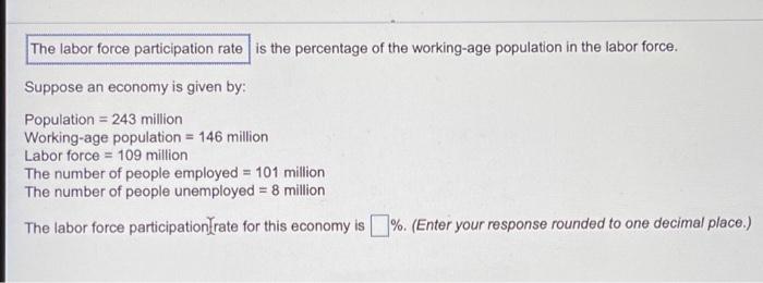 Solved The labor force participation rate is the percentage | Chegg.com