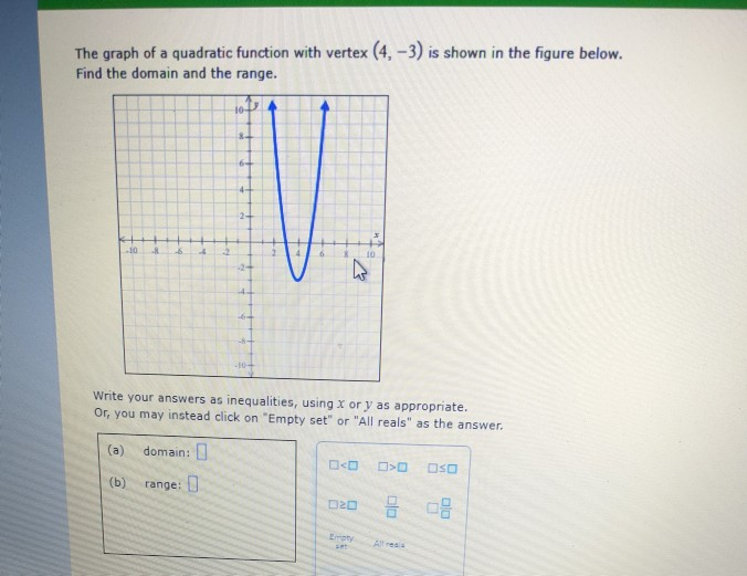 Solved The graph of a quadratic function with vertex (4.-3) | Chegg.com