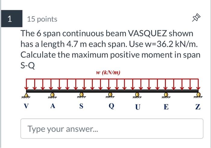 Solved 5 points The 6 span continuous beam VASQUEZ shown has | Chegg.com