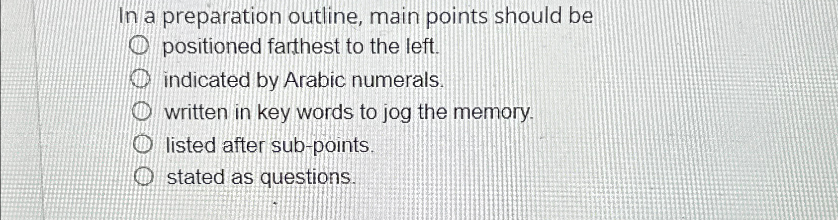 Solved In a preparation outline, main points should be | Chegg.com