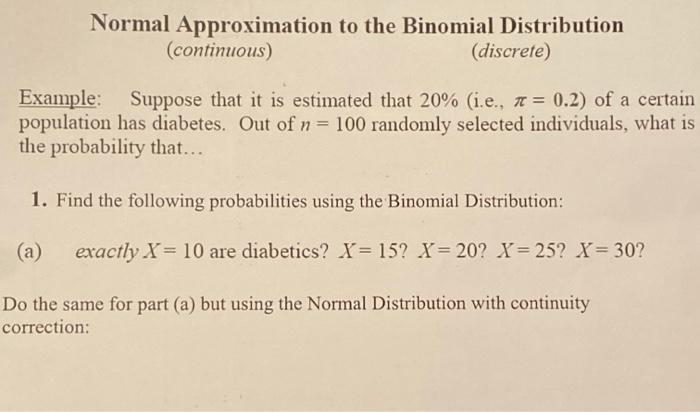 Solved Normal Approximation to the Binomial Distribution | Chegg.com