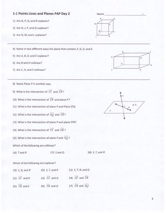 Solved Name 1-1 Points Lines and Planes PAP Day 2 1) Are N, | Chegg.com