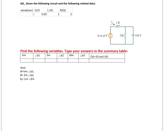 Solved Q4_ Given the following circuit and the following | Chegg.com