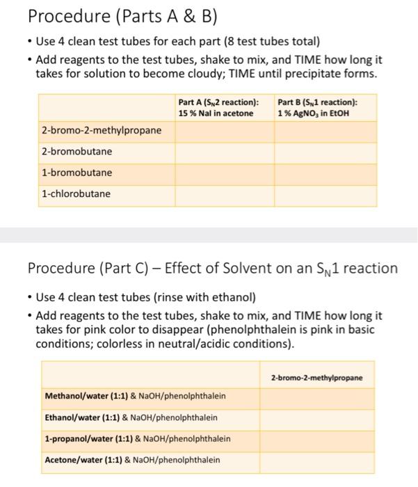 Procedure (Parts A \& B) Use 4 clean test tubes for