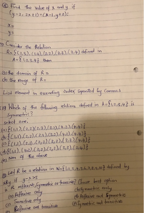 Solved E Non Of The Above Find The Value Of X And Y I Chegg Com