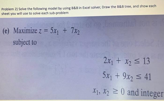 Solved Problem 2) Solve The Following Model By Using B&B In | Chegg.com