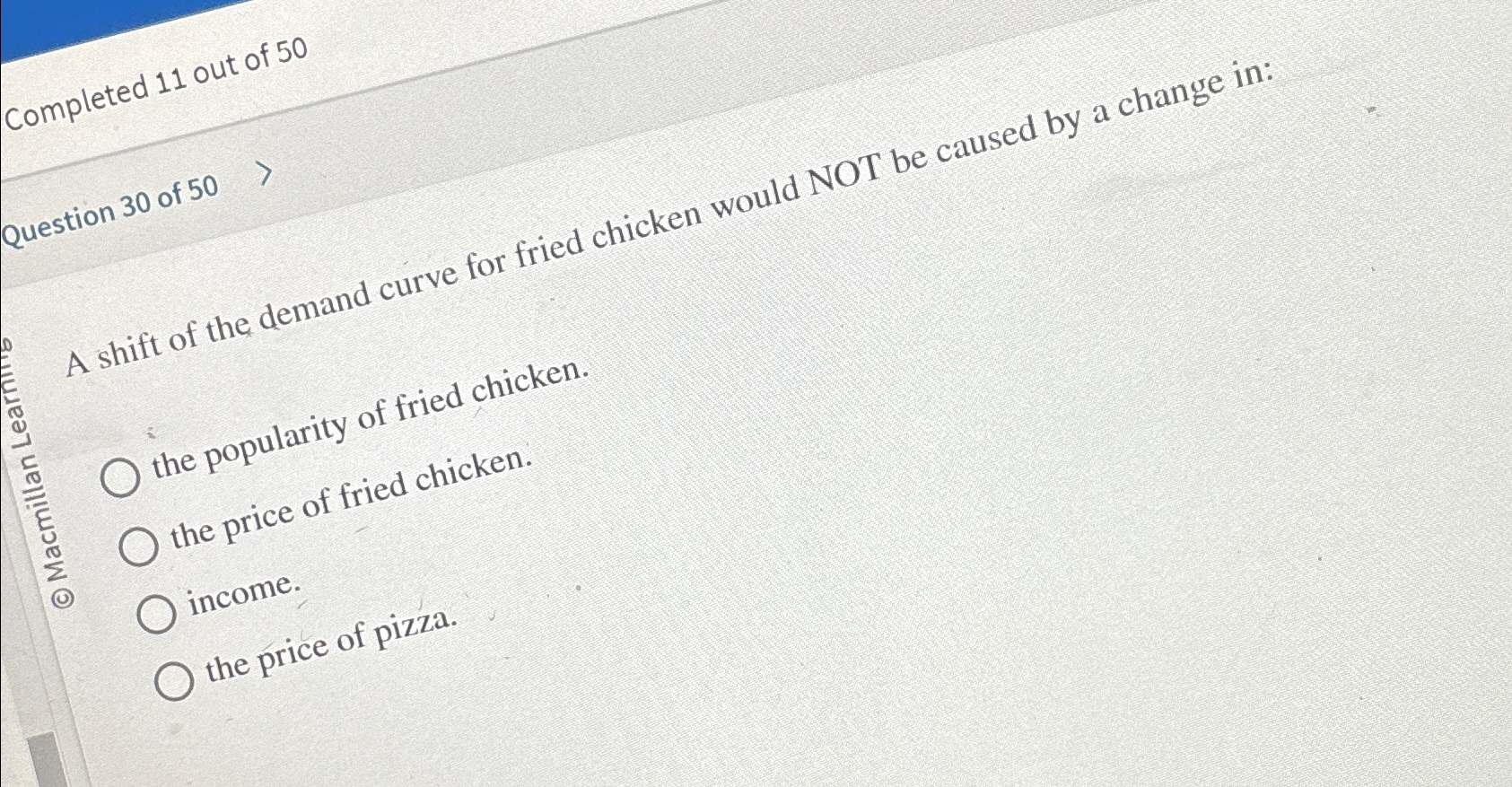 Solved completed 11 ﻿out of 50Question 30 ﻿of 50A shift of | Chegg.com