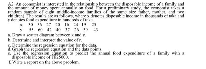 Solved A2. An economist is interested in the relationship | Chegg.com