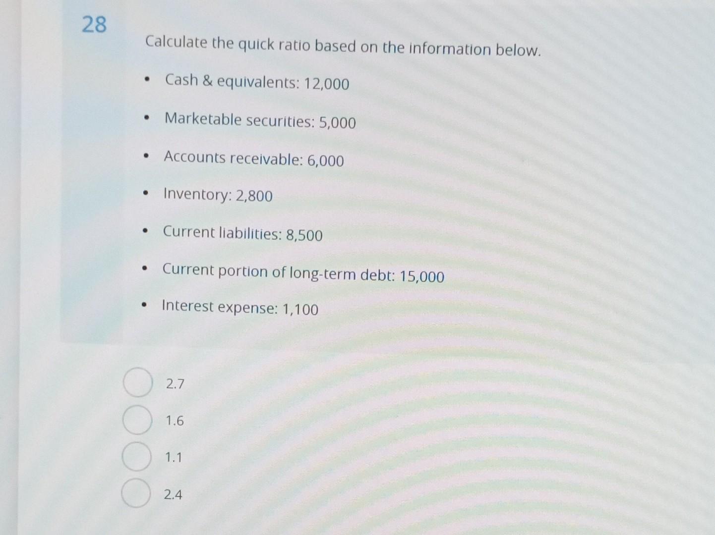 Solved Calculate the quick ratio based on the information