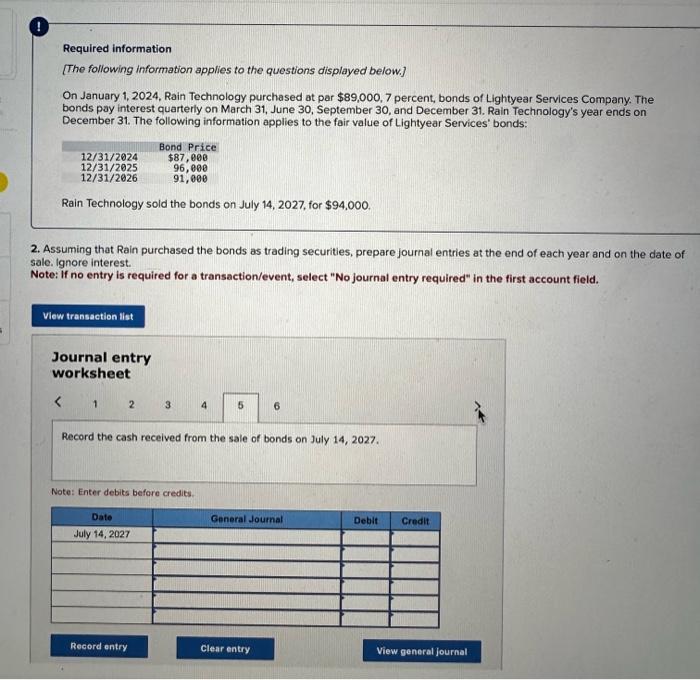 Solved Required Information [The Following Information | Chegg.com