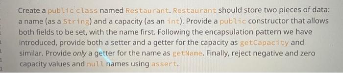 Solved Create a public class named Restaurant. Restaurant | Chegg.com