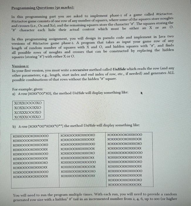 Programming Questions (50 marks): In this programming | Chegg.com
