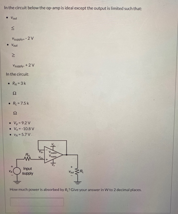 Solved In the circuit below the op-amp is ideal except the | Chegg.com