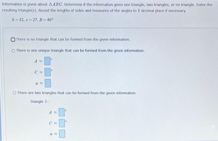 Solved Information is given about ABC. Determine if the | Chegg.com