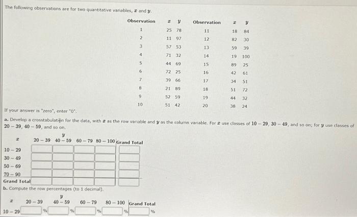 Solved The following observations are for two quantitative | Chegg.com
