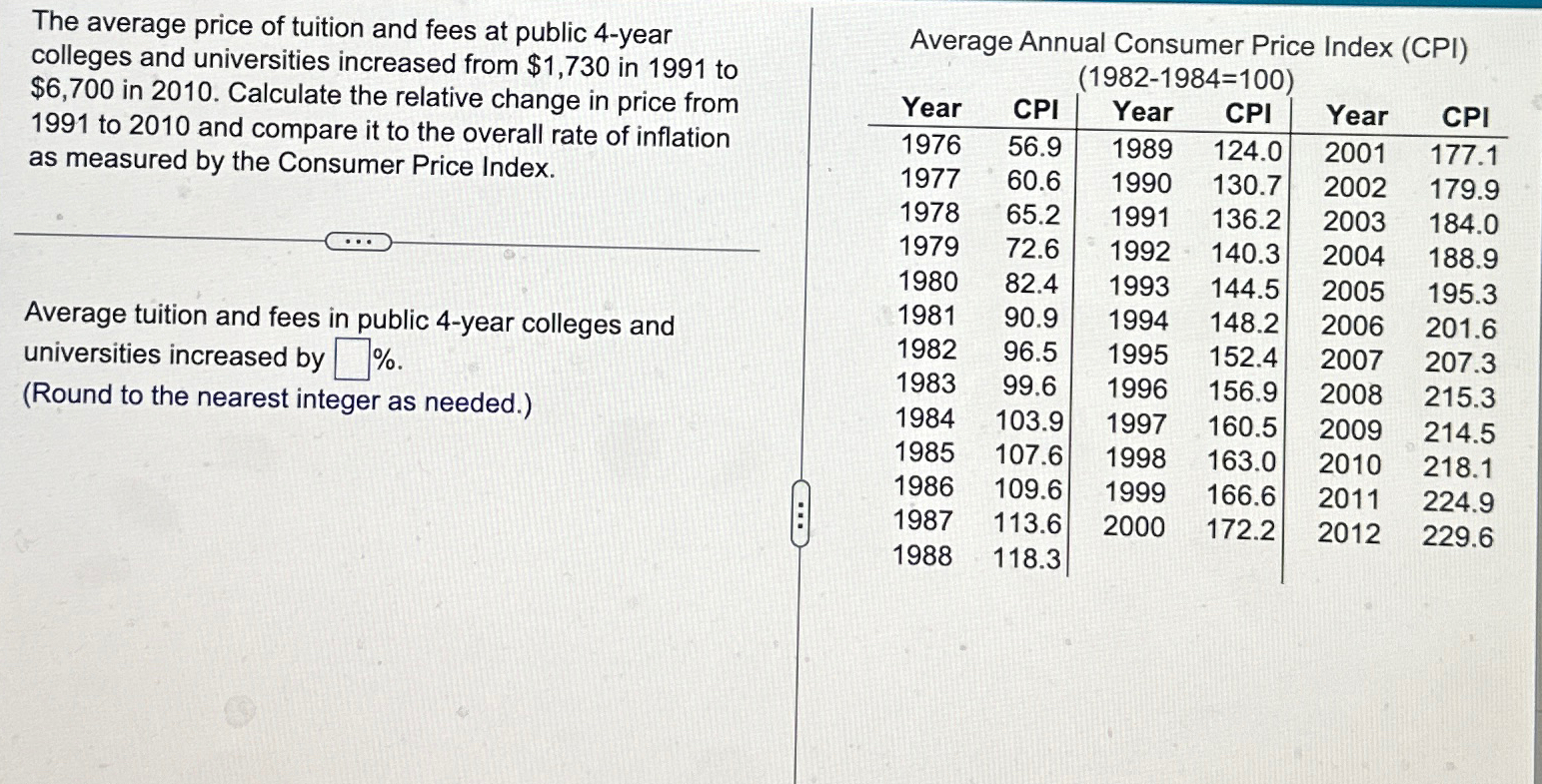 Solved The average price of tuition and fees at public | Chegg.com