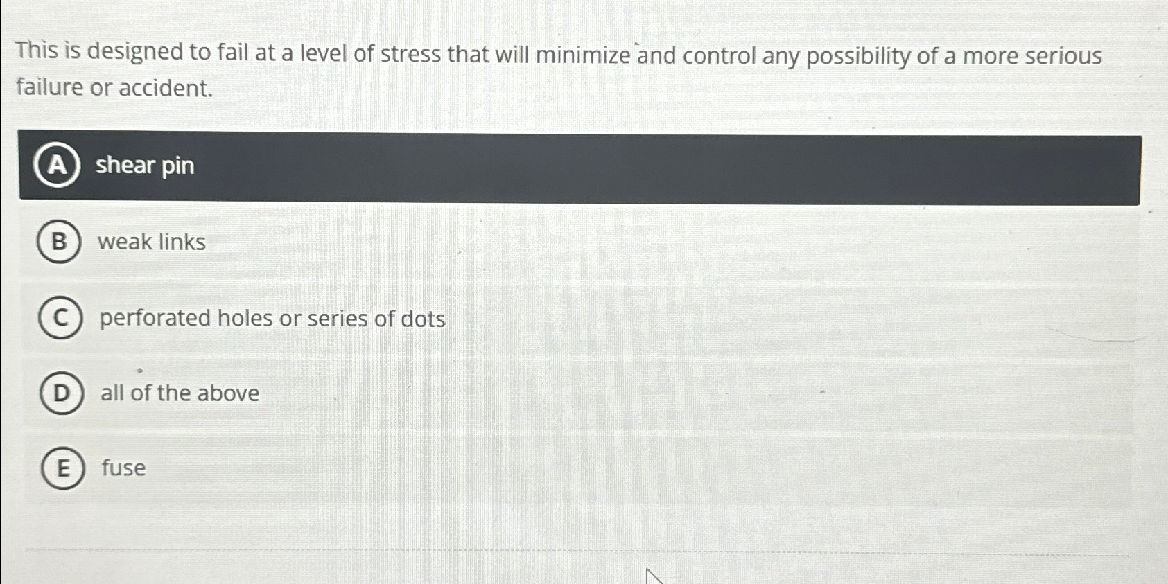 Solved This is designed to fail at a level of stress that | Chegg.com