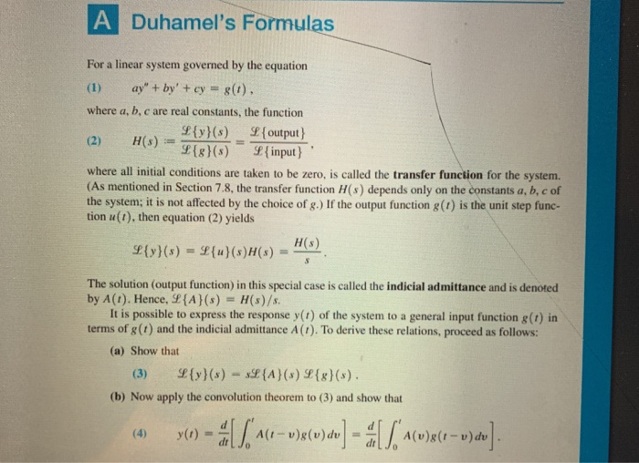 Solved A Duhamel's Formulas For a linear system governed by
