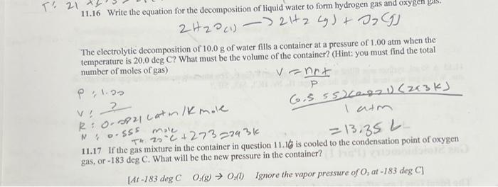 Solved The electrolytic decomposition of 10.0 g of water | Chegg.com